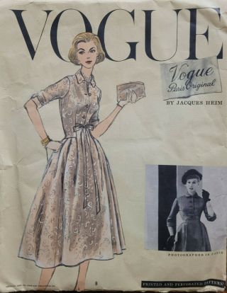 Vtg Vogue Paris Dress Pattern 1348 Jacques Heim 1956 Sz 14 Couture Mcm