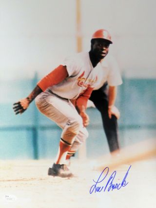 Lou Brock St.  Louis Cardinals Signed 11x14 Glossy Photo Jsa Authenticated