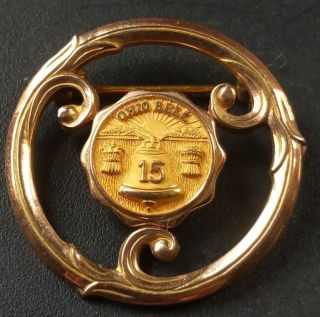 Vintage Ohio Bell 15 Year Service Award 10k Yellow Gold On 1/10 10k Gf Pin