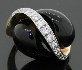 Vintage Heavy 14k Gold.  50ctw Vs Diamond & Onyx Cocktail Ring Size 4.  5