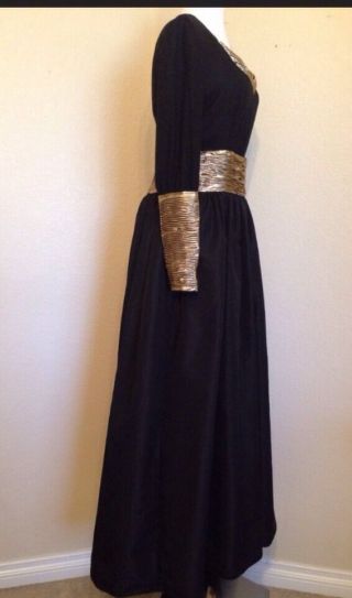 Valentino Boutique Women’s Black Silk/Taffeta /Gold Lame Gown Vintage Size Sma 2