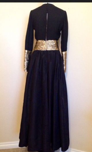 Valentino Boutique Women’s Black Silk/Taffeta /Gold Lame Gown Vintage Size Sma 3
