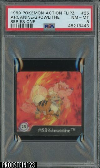 1999 Pokemon Action Flipz Series One 25 Arcanine Growlithe Psa 8 Nm - Mt