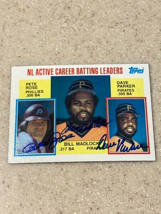 1984 Topps 701 Signed By All 3 Pete Rose,  Bill Madlock,  Dave Parker