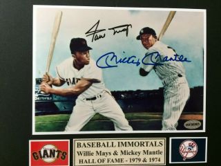 Willie Mays & Mickey Mantle Autograph 5x7 Matted To 8x10 Color Photo W/coa