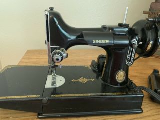 Vintage 1940s - 1950s Singer Featherweight 221 Portable Elec.  Sewing Machine/ Case