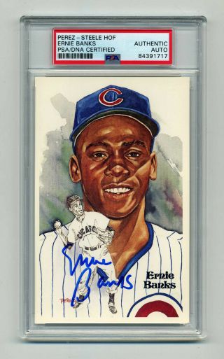 Ernie Banks Autographed Perez Steele Post Card - Psa/dna Authenticated