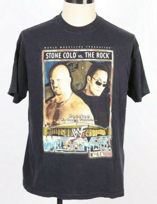 Vintage 2001 Wwf Wrestlemania X - Seven 17 Stone Cold Vs The Rock T - Shirt Size Xl