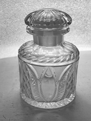 Antique Georgian Anglo - Irish Cut Glass Tea Caddy Bottle W Stopper Tulip Pattern