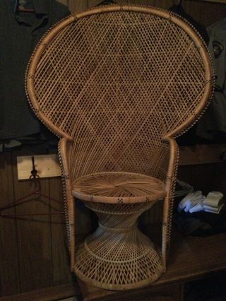Large Vintage Peacock Chair Wicker Fan 55”