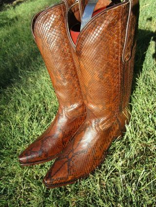 Vintage Dan Post 100 Full Python Boa Snake Rare Exotic Western Cowboy Boot 10 D