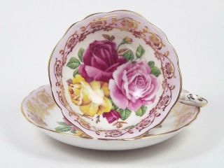 Vintage Paragon Bone China Cabbage Rose Tea Cup 3 Bold Roses Pink & Gold Trim