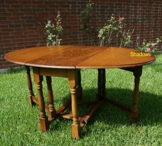 Awesome Beauty Antique English British Oak Drop Leaf Table Turned Legs Kitchen