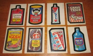 8 Different Vintage 1973 Wacky Packages 1st Series Lavirus Hostage Grave Train