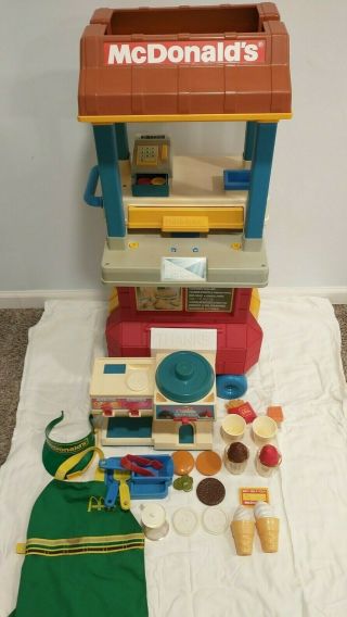 Vintage 1988 Fisher Price Mcdonalds Drive Thru Playset With Accessories