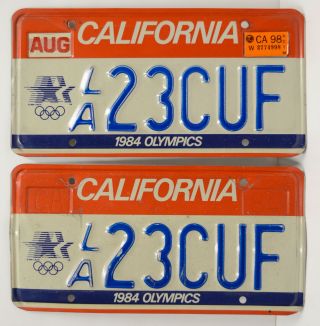 Vintage 1984 Olympics Games California Ca License Plates Matched Pair La 23cuf