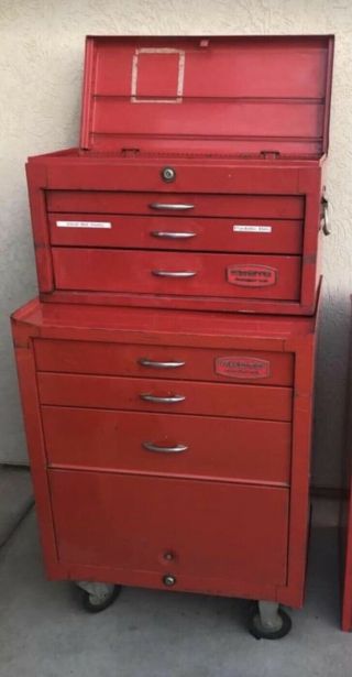Red Vintage 2 Piece Proto Heavy Duty Tool Box Chest 6 Drawers 49”x27”x18”