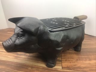 Vtg Cast Iron Pig Piggy Hibachi Tabletop Charcoal Barbecue Grill Heavy Pig Bbq