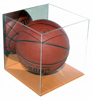 Acrylic Full Size Basketball Display Case Stand With Wood Floor And Mirror