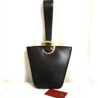 Auth Vintage Cartier Panther Black Leather Small Hand Bag Purse Made In France