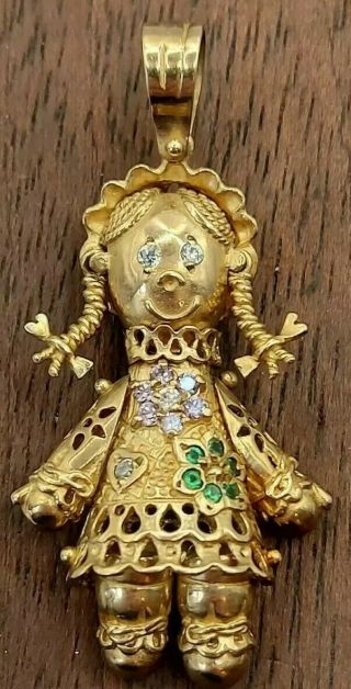 Extremely Rare Solid 9ct Gold Vintage Rag Doll Pendant.  8.  35 Grams.  Moveable