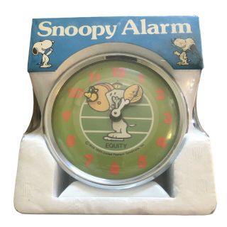 Vintage Peanuts Snoopy Alarm Clock Equity Htf Football Woodstock Green