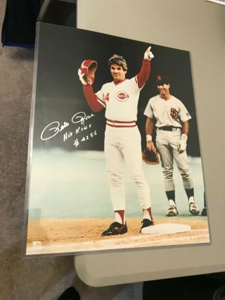 Pete Rose Hit King 4256 Autographed 16x20 Photo Mlb Cincinnati Reds