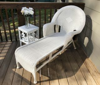 Vintage Style White Resin Wicker Chaise Lounge Hampton Bay Bohemian Outdoor