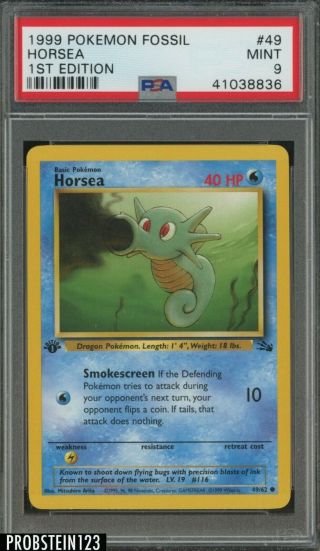 1999 Pokemon Fossil 1st Edition 49 Horsea Psa 9