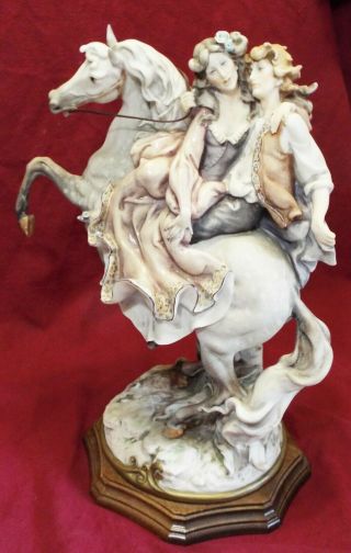 Large Vintage Giuseppe Armani Capodimonte Couples On Horse Lovers Italy Figurine