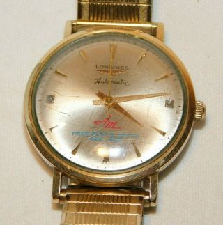 Vintage Longines Automatic 14kt & Stainless Steel Case Watch With 2 Diamonds