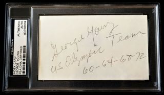 George Young Signed Autographed Olympic Track And Field 3x5 Index Card,  Psa/dna