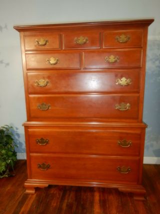 Ethan Allen Solid Cherry 9 Drawer High Chest 11 - 5025 Early American