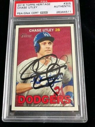 2016 Topps Heritage Psa/dna Autographed Chase Utley La Dodgers Phillies