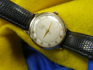 Omega 14k Gold Filled 351 Automatic Bumper G6213 17j Black Band Vintage Watch