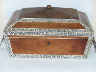 Rare Antique Large Sandalwood Anglo Indian / Vizagapatam Table Box / Casket