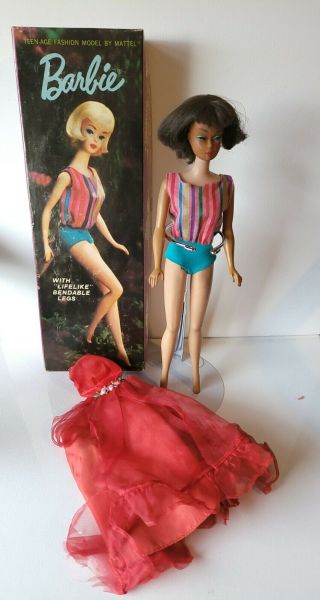 Vintage Barbie Long Hair American Girl Brunette W/ Box & Junior Prom Dress Tlc
