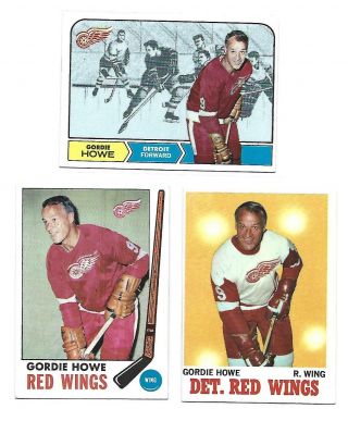 Gordie Howe Hockey Card (x3) 1968 - 69,  1969 - 70,  1970 - 71 Topps Detroit Red Wings