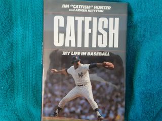 Ny Yankees Catish Hunter Autographed Hard Cover Book Jsa Certified Large Sig
