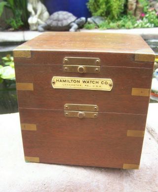 Vintage Military Ww2 Era Hamilton Watch Co Ships Marine Chronometer Wooden Box