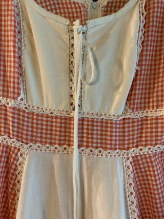 Vintage Gunne Sax Dress Red Gingham Lace size 11 tie back long 2