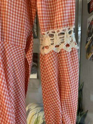 Vintage Gunne Sax Dress Red Gingham Lace size 11 tie back long 5