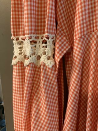 Vintage Gunne Sax Dress Red Gingham Lace size 11 tie back long 6