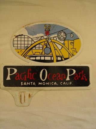 Vintage Pop Pacific Ocean Park Santa Monica Ca Souvenir License Plate Topper
