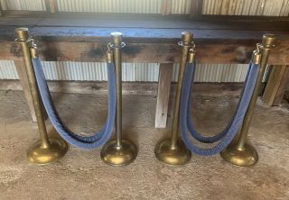 Vintage Brass Lawrence Theater Crowd Control Posts Poles Valor Ropes Stanchions
