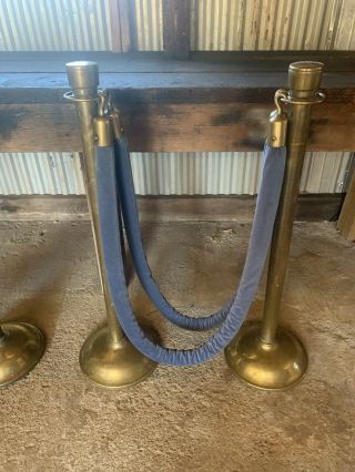 Vintage Brass Lawrence Theater Crowd Control Posts Poles Valor Ropes Stanchions 2