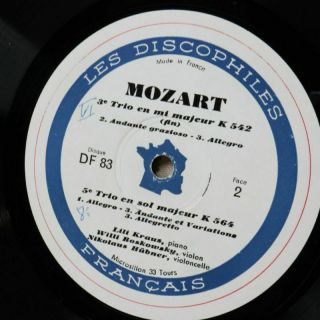 MOZART 3 Trio en mi majeur K 542 DF83 Lili Kraus Willi Boskowsky Records 3