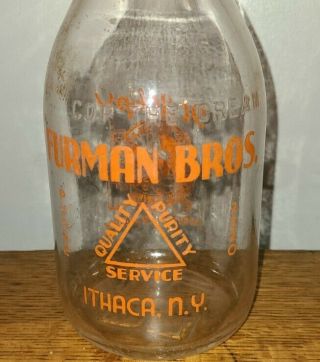 Vintage Rare Furman Bros Dairy Ithaca Ny Figural Cop The Cream Pyro Milk Bottle