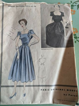 Vintage 1953 Patou Vogue Paris Model Sewing Dress Pattern Mcm Designer