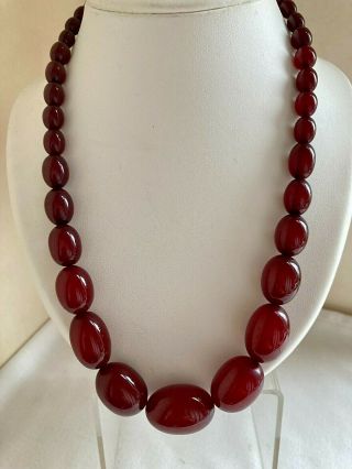 Vintage Cherry Amber Bakelite Bead Necklace Art Deco 61.  5g Length 21 Inch